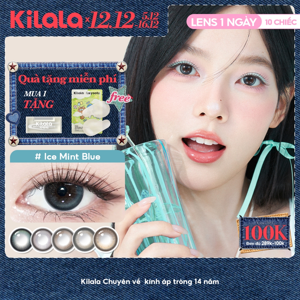 10 chiếc Kính áp tròng Kilala lens 1 ngày màu xám Ice Peach Grey / Ice Oolong Brown/Raw Coconut Grey  DIA 14.5mm 14.2mm 14.0 mmcó độ (0-8)