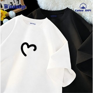 ✨Hàng có sẵn✨ WASSUP Áo thun đơn giản với họa tiết trái tim - Áo thun nam mới! 100% cotton, thời trang, Unisex.