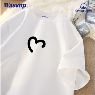 ✨Hàng có sẵn✨ WASSUP Áo thun đơn giản với họa tiết trái tim - Áo thun nam mới! 100% cotton, thời trang, Unisex.