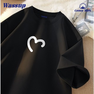 ✨Hàng có sẵn✨ WASSUP Áo thun đơn giản với họa tiết trái tim - Áo thun nam mới! 100% cotton, thời trang, Unisex.