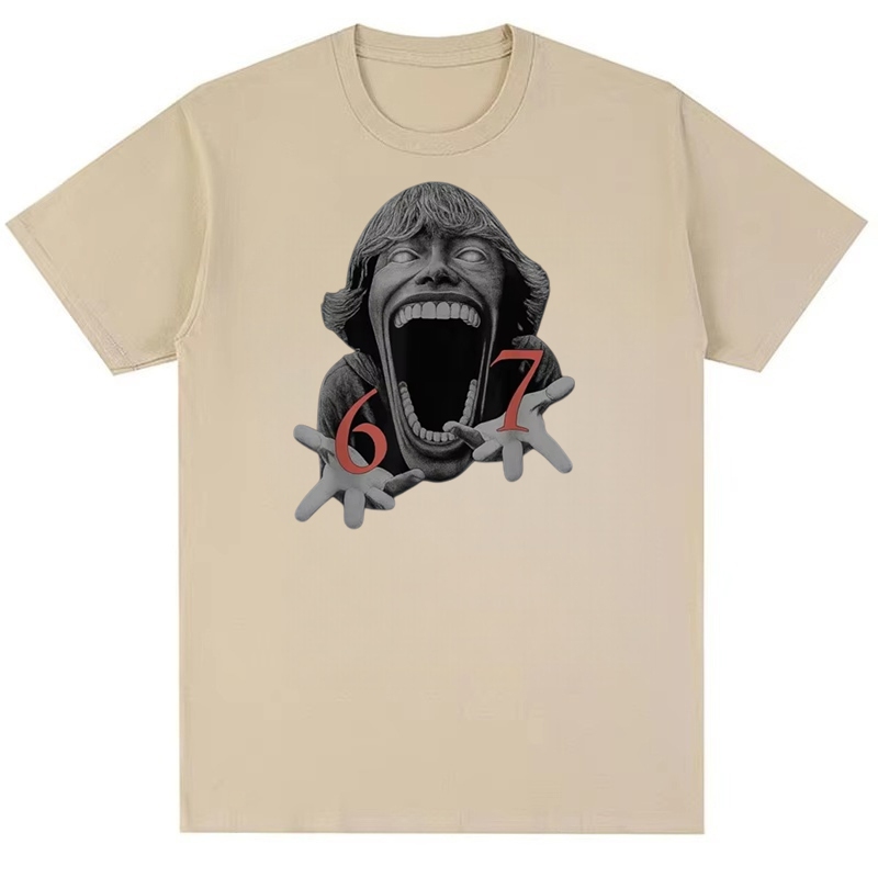 Áo thun cotton nam thiết kế hình Scream face 67 meme, phong cách thời trang