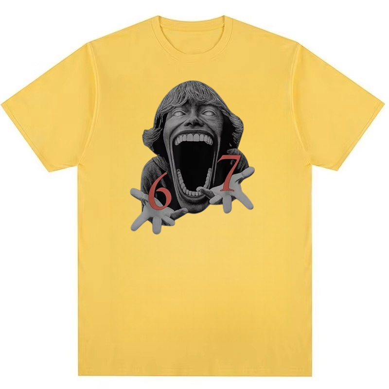 Áo thun cotton nam thiết kế hình Scream face 67 meme, phong cách thời trang