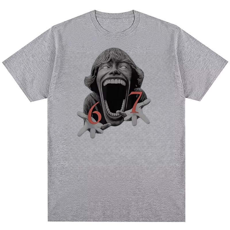 Áo thun cotton nam thiết kế hình Scream face 67 meme, phong cách thời trang