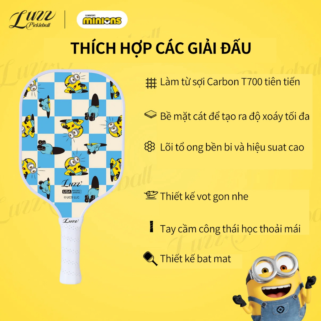 LUZZ Vợt Pickleball Minions Checker Champ Bản Gốc (16mm) T700 Sợi Carbon | BigBuy360 - bigbuy360.vn
