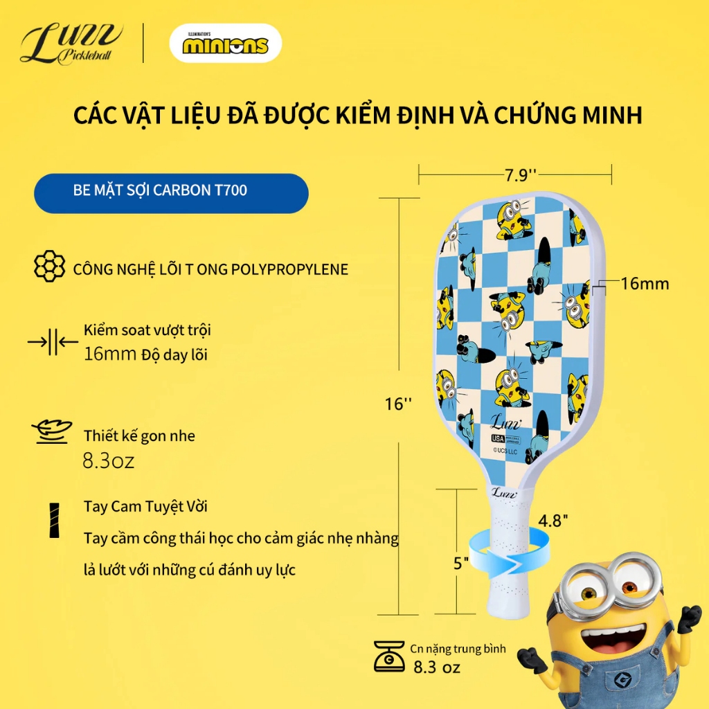 LUZZ Vợt Pickleball Minions Checker Champ Bản Gốc (16mm) T700 Sợi Carbon | BigBuy360 - bigbuy360.vn