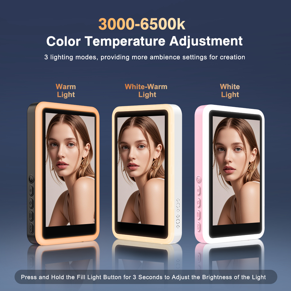 Màn hình Selfie Camera phía sau từ tính có đèn lấp đầy​​ Màn hình Selfie 4K 60FPS Điện thoại Vlog Live Stream Monitor có loa​​ Cho iOS Android
