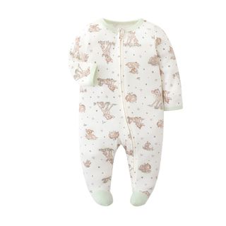 Áo liền quần có chân có dây kéo mềm mại cho trẻ sơ sinh - Đồ ngủ trẻ em in hình hoạt hình (Deer / Dumbo / Minnie Styles) Bộ đồ ngủ ấm cúng cho bé 0-12 tháng