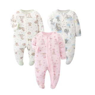 Áo liền quần có chân có dây kéo mềm mại cho trẻ sơ sinh - Đồ ngủ trẻ em in hình hoạt hình (Deer / Dumbo / Minnie Styles) Bộ đồ ngủ ấm cúng cho bé 0-12 tháng