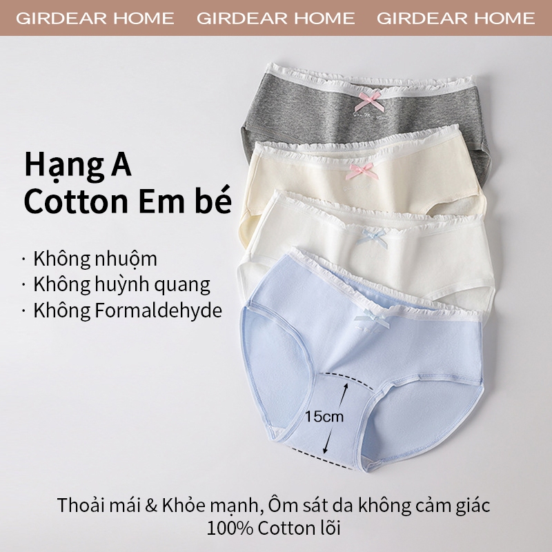 Girdear Home Thắt Lưng Nhà Bé Gái Giữa Eo Quần Lót Cotton Có Thắt Nơ Kháng Khuẩn Siêu Mềm Quần Lót Nữ Chắc Chắn Thoải Mái Thoáng Khí Quần Đùi,GH46