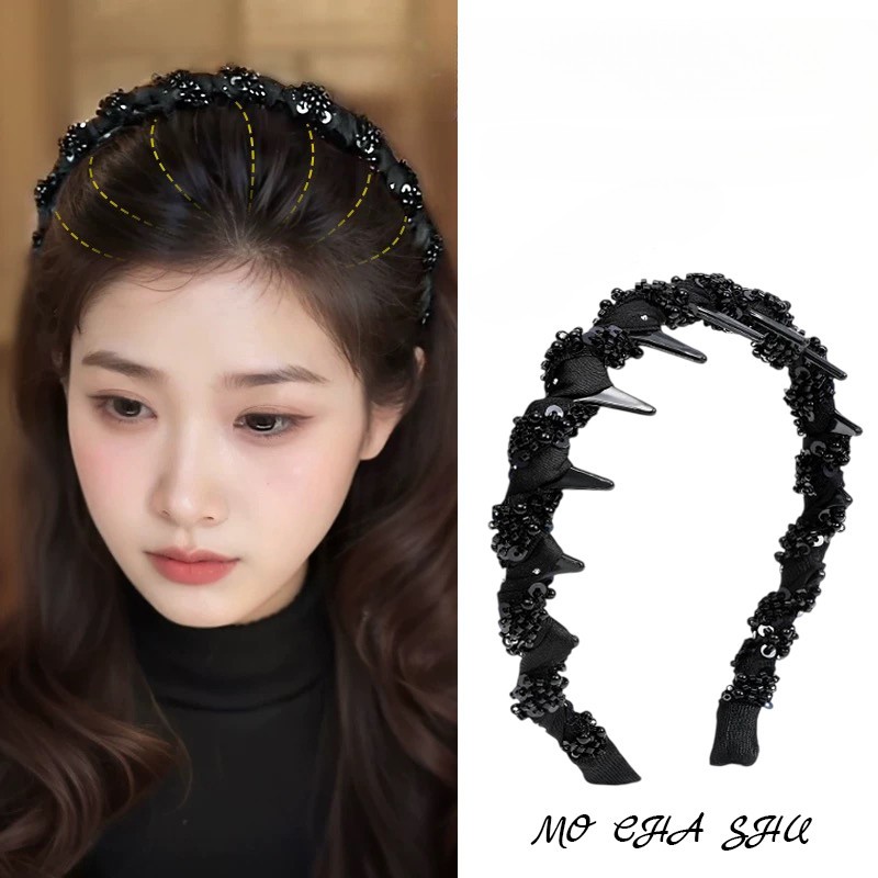 Băng đô nữ xếp ly màu đen chống trượt
