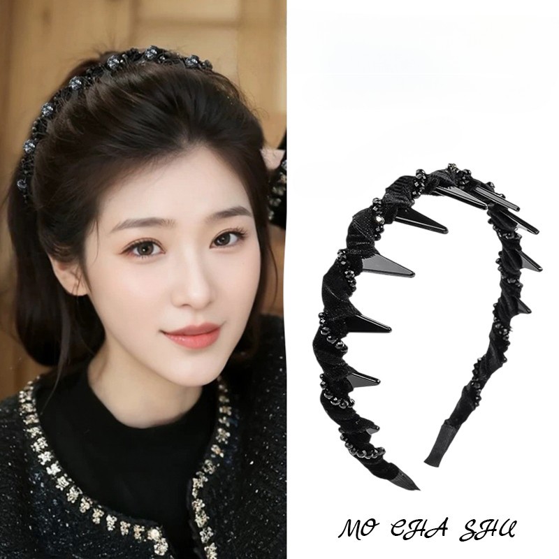 Băng đô nữ xếp ly màu đen chống trượt