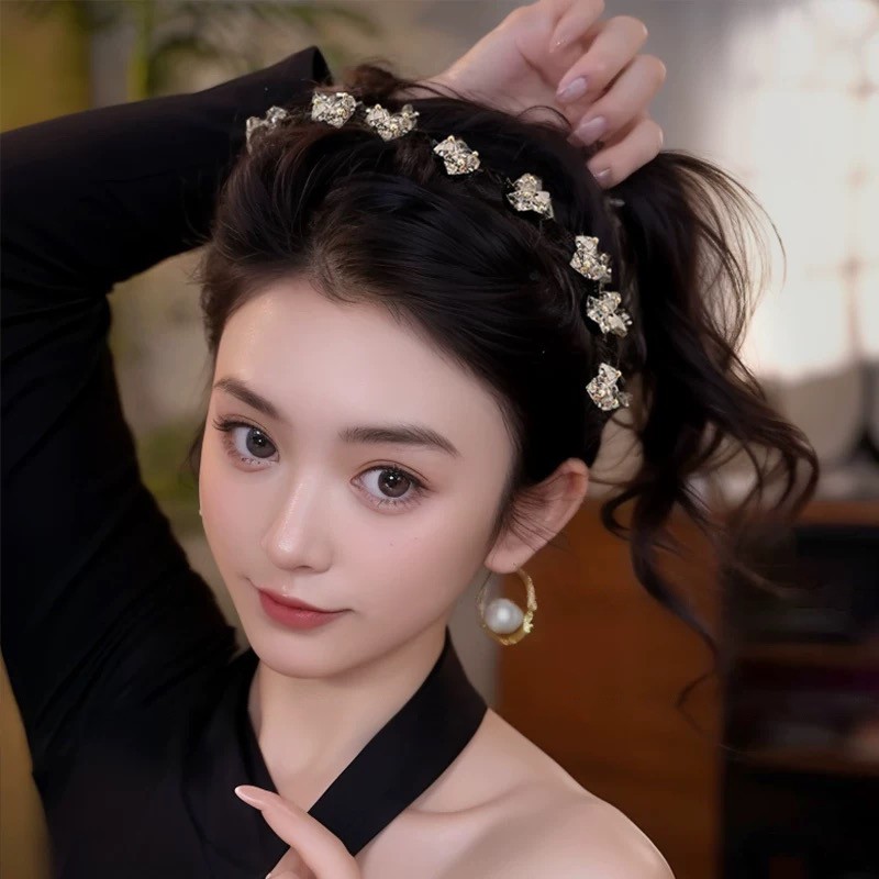 Băng đô nữ xếp ly màu đen chống trượt