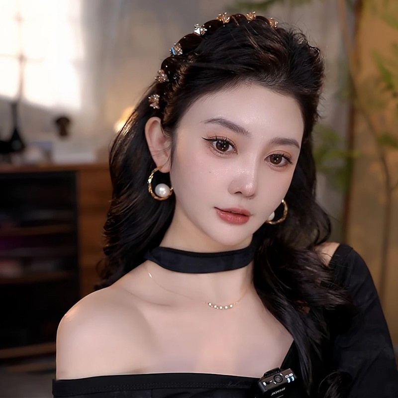 Băng đô nữ xếp ly màu đen chống trượt