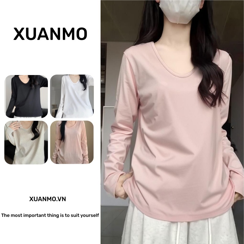 Áo thun phông form rộng Áo thun dài tay Áo dạ dáng rộng phiên bản Hàn Quốc mùa đông, phù hợp dành cho nữ