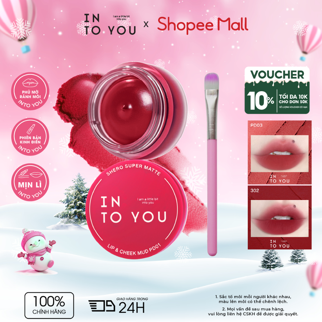 Son Bùn Dạng Hũ INTO YOU Cosmetic Mịn Lì Dùng Cho Cả Môi Và Má Trọng Lượng Lớn PD01 5g
