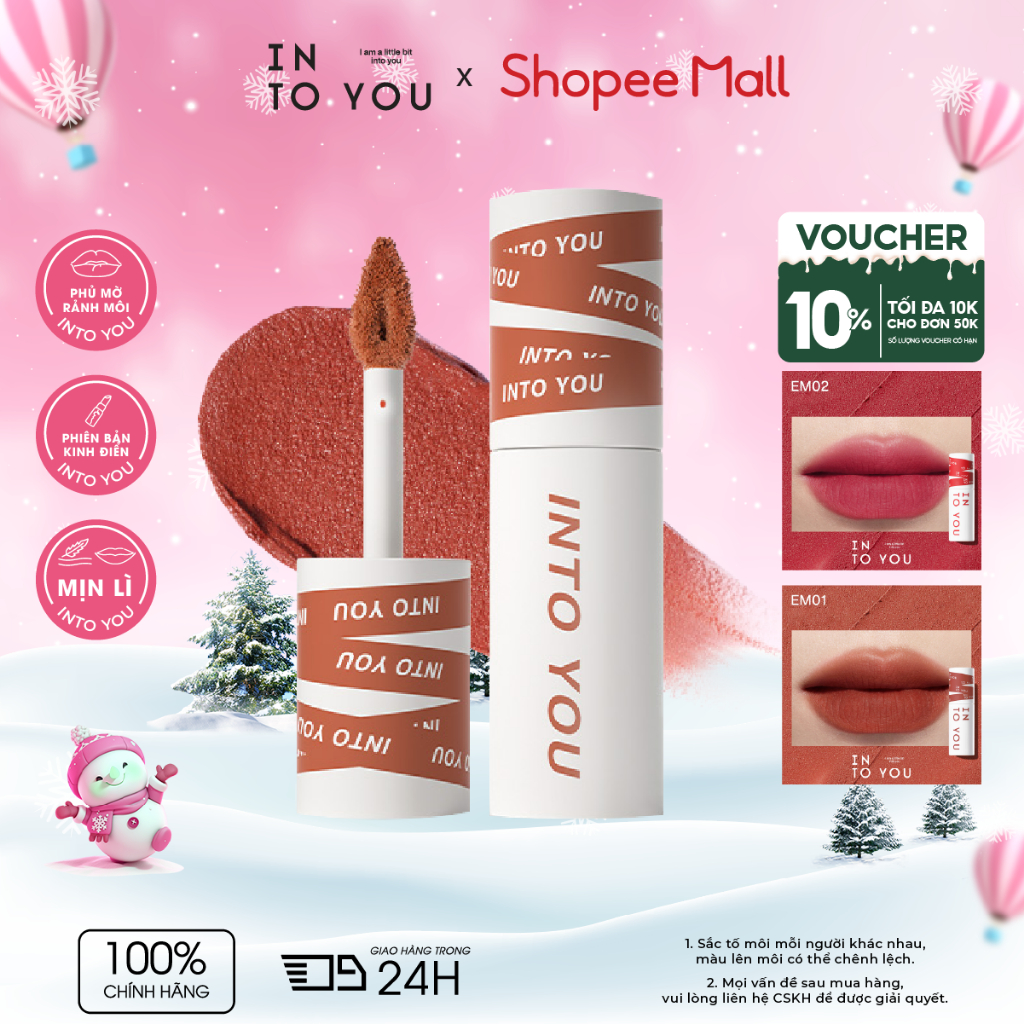 Son Bùn Nữ Chính INTO YOU Lì Mịn Son Trang Điểm Che Khuyết Điểm Môi Lâu Trôi Không Dính Cốc EM01 2g