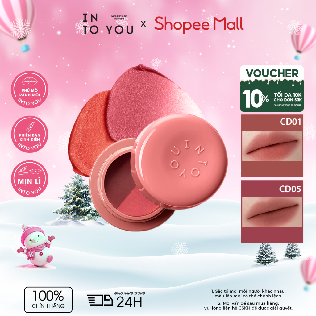 【Son bùn hai ngăn, 1 hũ 2 màu】 Son Bùn Hai Ngăn Mờ Lì INTO YOU, Son Bùn Hủ Trọng Lượng Lớn, Son Môi Hiệu Ứng Sương Mờ Lì Sử Dụng Má Môi Hai Công Dụng CD01