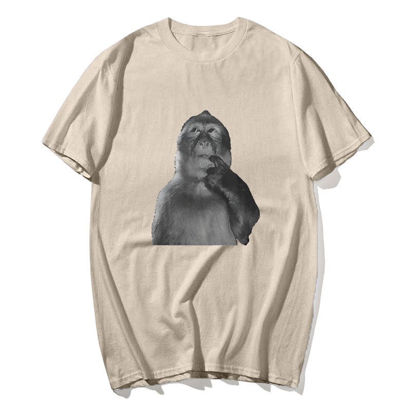 Áo Thun Meme Khỉ Ngọ Nghĩnh Tay Ngắn Phong CáchVintage Hip Hop Quá Khổ
