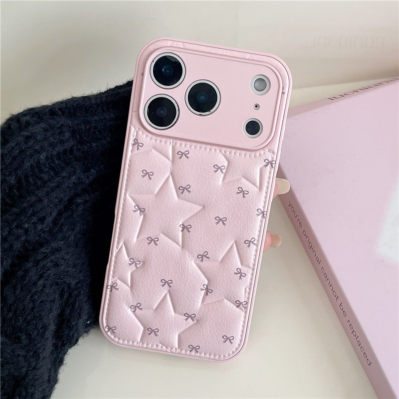 IPhone 17 Pro max 16 Pro max Vỏ điện thoại dạng nơ ngôi sao dập nổi chất liệu PU