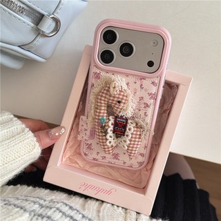 IPhone 17 Pro max 16 Pro max Hoa họa tiết ngựa ba chiều Chất liệu PU Vỏ điện thoại gương lật