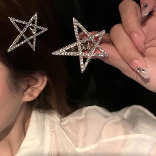 Kẹp tóc kim cương giả năm cánh ngôi sao, thiết kế đơn giản với kẹp mỏ vịt, phụ kiện tóc thời trang
