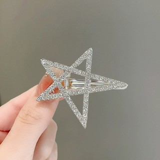 Kẹp tóc kim cương giả năm cánh ngôi sao, thiết kế đơn giản với kẹp mỏ vịt, phụ kiện tóc thời trang