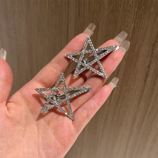 Kẹp tóc kim cương giả năm cánh ngôi sao, thiết kế đơn giản với kẹp mỏ vịt, phụ kiện tóc thời trang