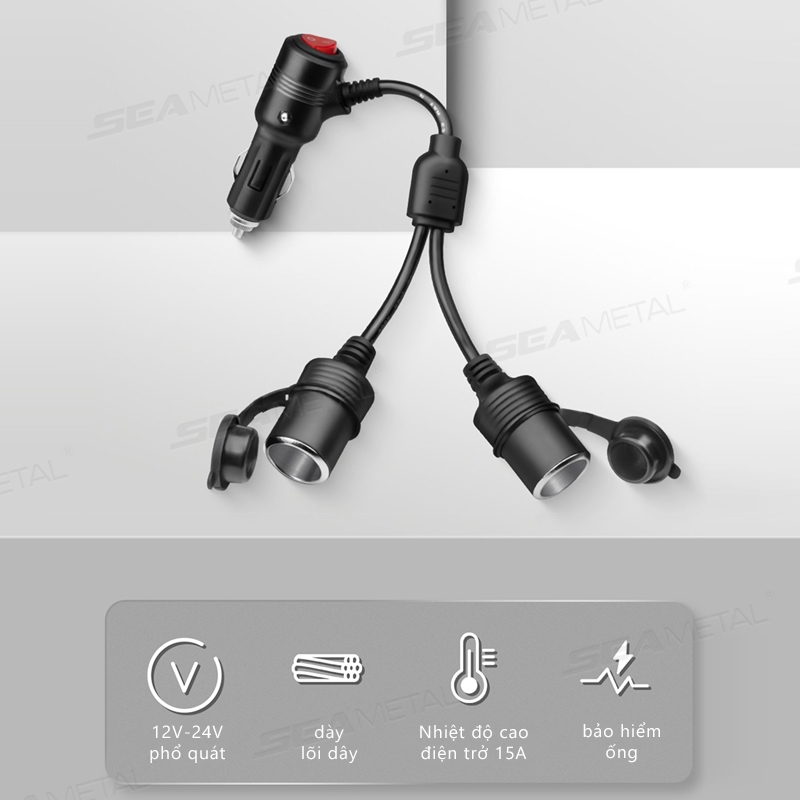 Bộ chia bật lửa thuốc lá ô tô SEAMETAL 180W 1 Nam đến 2 / 3 Ổ cắm nữ 12V / 24V Bộ chuyển đổi nguồn sạc nhanh có công tắc