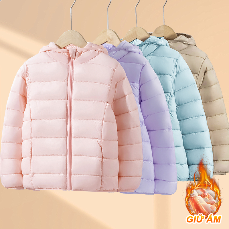 W.G.Q Áo phao bé gái , Lớp lót lông cừu dày in hình dễ thương, ấm áp thoải mái, thích hợp cho thời tiết lạnh
