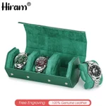 Hiram Da Thật Chính Hãng 3 Khe Cắm Đồng Hồ Cao Cấp Hiển Thị Đồng Hồ Tổ Chức Chống Thấm Nước Saffron Da Xanh Đồng Hồ Cuộn — ảnh 1