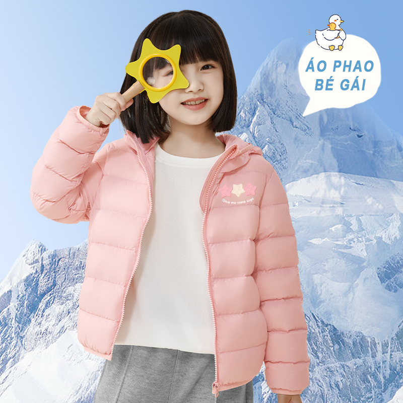 W.G.Q Áo phao bé gái , Lớp lót lông cừu dày in hình dễ thương, ấm áp thoải mái, thích hợp cho thời tiết lạnh