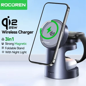 Bộ sạc không dây từ tính Rocoren 3 trong 1 25W Qi2 cho iPhone AirPods iWatch cho trạm sạc nhanh Samsung