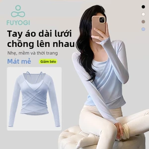 FUYOGI Áo Thể Thao Hai Trong Một Dài Tay, Lớp Phục Hộp Áo Ngực Lưới, Phù Hợp Chạy Bộ và Yoga
