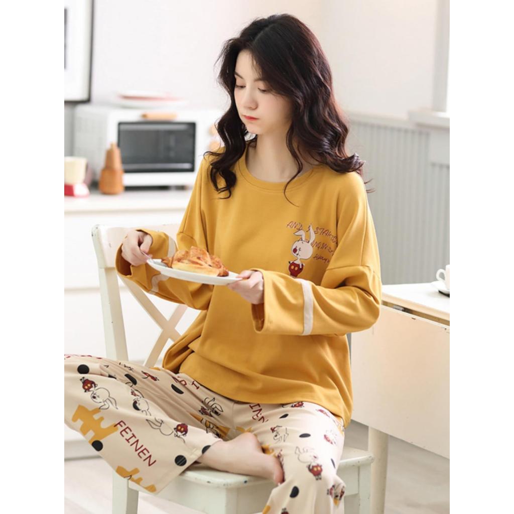 Đồ ngủ nữ dài tay mặc nhà mùa thu đông mềm mại thoải mái