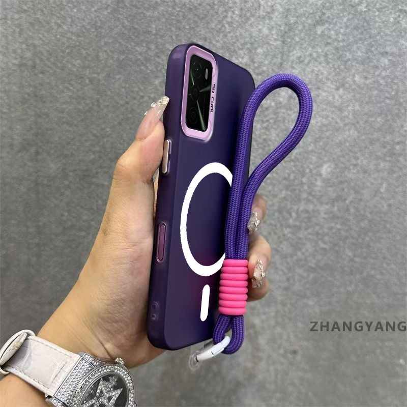 Ốp Lưng Cho OPPO A16 Matte TPU Chống Sốc Vỏ Điện Thoại Thẩm Mỹ Từ Tính Hút Chức Năng Thiết Kế Mới Silicon Mềm Trường Hợp Miễn Phí Tinh Tế Dây Tay