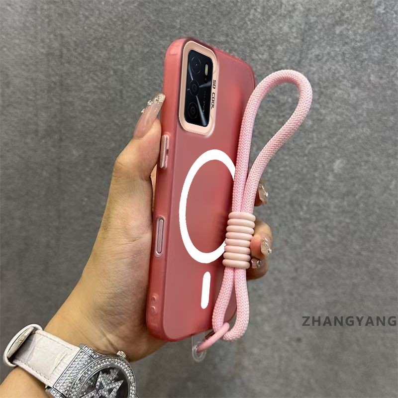 Ốp Lưng Cho OPPO A16 Matte TPU Chống Sốc Vỏ Điện Thoại Thẩm Mỹ Từ Tính Hút Chức Năng Thiết Kế Mới Silicon Mềm Trường Hợp Miễn Phí Tinh Tế Dây Tay
