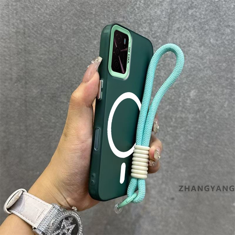 Ốp Lưng Cho OPPO A16 Matte TPU Chống Sốc Vỏ Điện Thoại Thẩm Mỹ Từ Tính Hút Chức Năng Thiết Kế Mới Silicon Mềm Trường Hợp Miễn Phí Tinh Tế Dây Tay