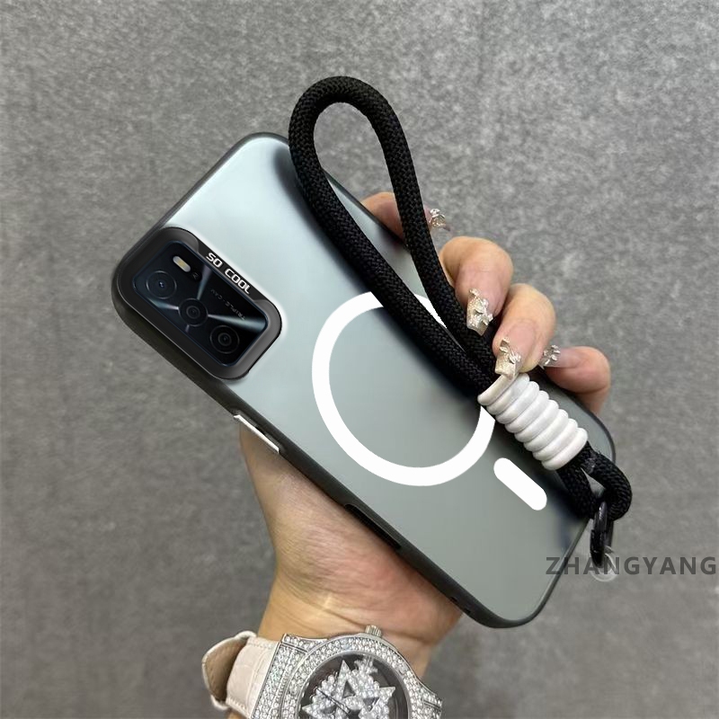 Ốp Lưng Cho OPPO A16 Matte TPU Chống Sốc Vỏ Điện Thoại Thẩm Mỹ Từ Tính Hút Chức Năng Thiết Kế Mới Silicon Mềm Trường Hợp Miễn Phí Tinh Tế Dây Tay