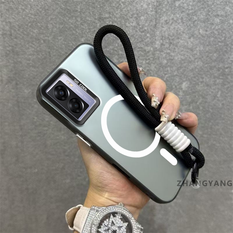 Ốp Lưng Cho OPPO A57 A77s A77 Matte TPU Chống Sốc Điện Thoại Thẩm Mỹ Từ Tính Hút Chức Năng Thiết Kế Mới Silicon Mềm Trường Hợp Miễn Phí Dây Tay Tinh Tế