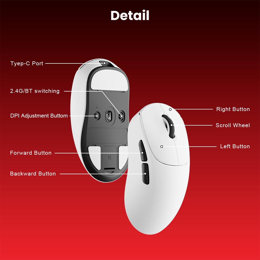 Chuột không dây RK MG5 Royal Kludge 8k 8000Hz Tri-Mode Bluetooth Wireless PAW3950 Chuột nhẹ có thể sạc lại cho PC Laptop Chơi game | BigBuy360 - bigbuy360.vn