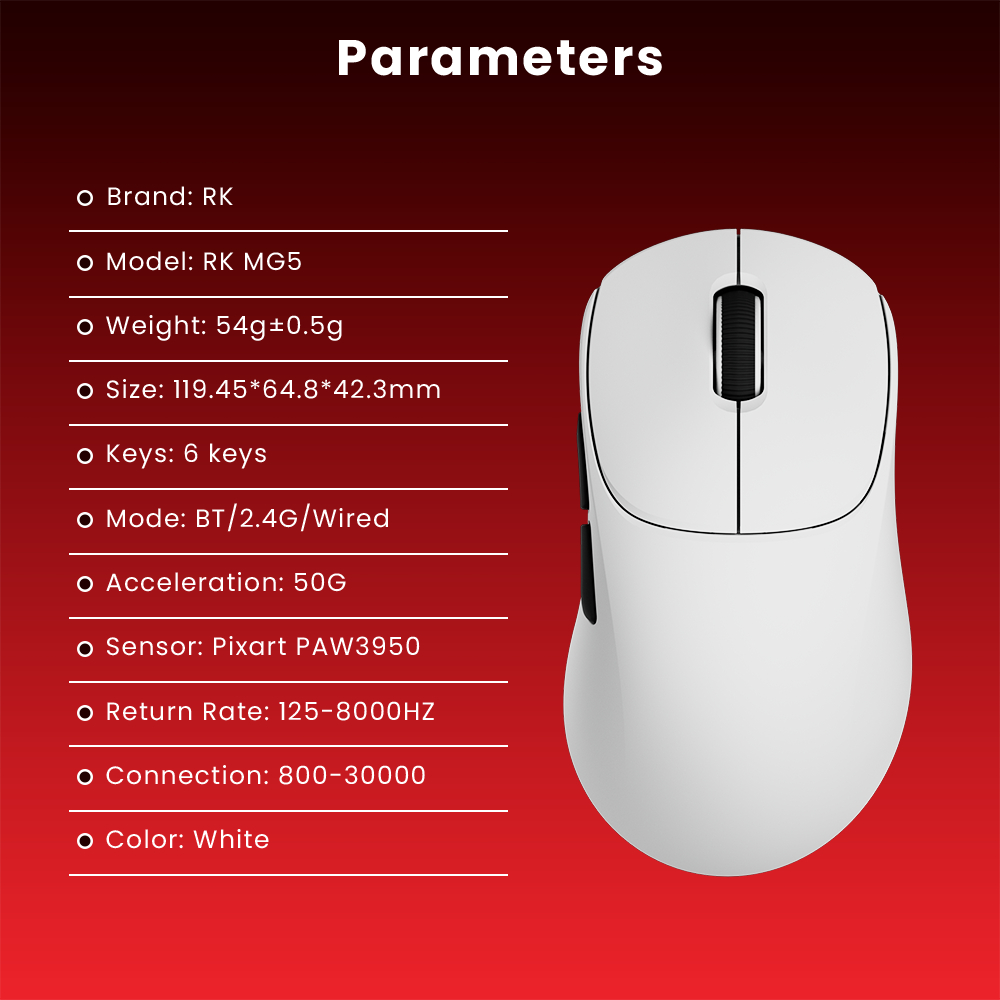 Chuột không dây RK MG5 Royal Kludge 8k 8000Hz Tri-Mode Bluetooth Wireless PAW3950 Chuột nhẹ có thể sạc lại cho PC Laptop Chơi game | BigBuy360 - bigbuy360.vn