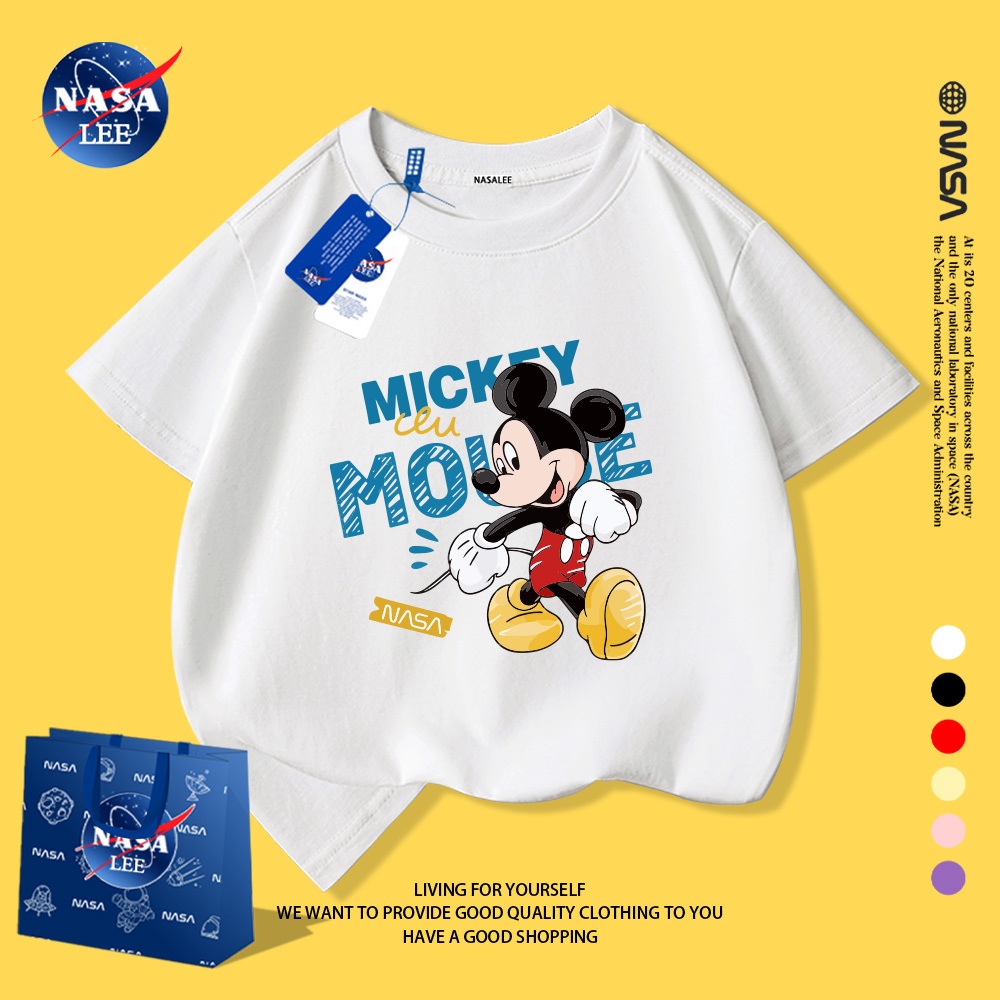 Áo thun trẻ em NASA in hình Mickey🐭 Chất cotton mềm mại, form rộng thoải mái - Thời trang bé yêu!