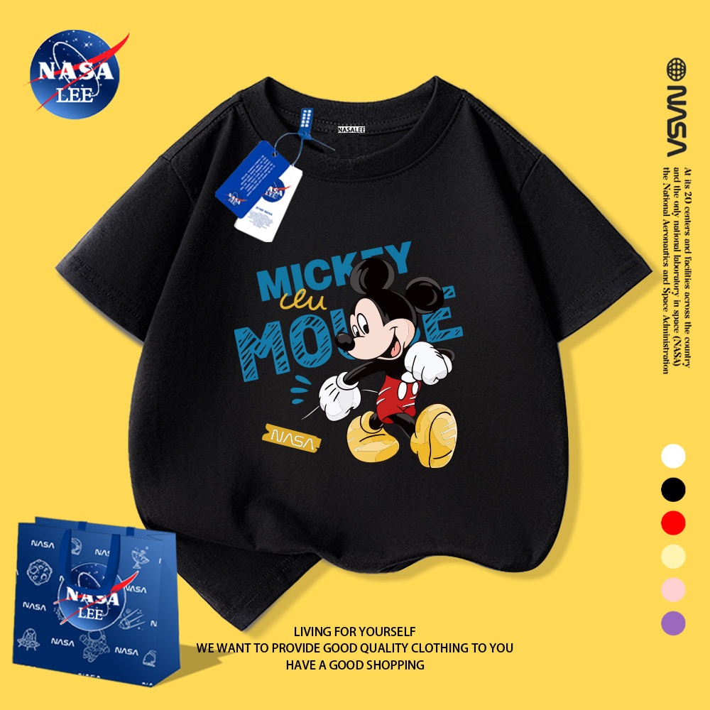 Áo thun trẻ em NASA in hình Mickey🐭 Chất cotton mềm mại, form rộng thoải mái - Thời trang bé yêu!