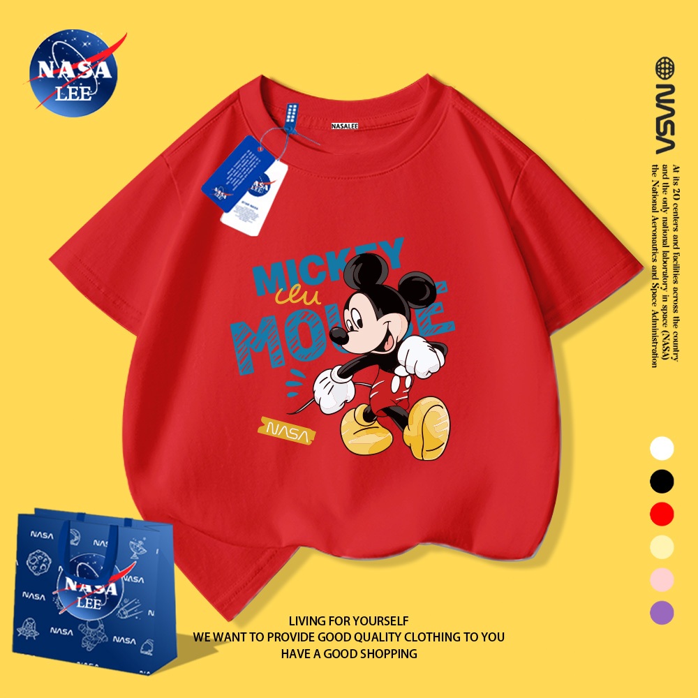 Áo thun trẻ em NASA in hình Mickey🐭 Chất cotton mềm mại, form rộng thoải mái - Thời trang bé yêu!