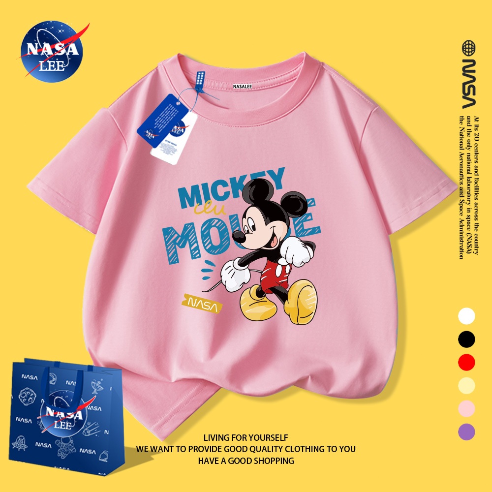 Áo thun trẻ em NASA in hình Mickey🐭 Chất cotton mềm mại, form rộng thoải mái - Thời trang bé yêu!