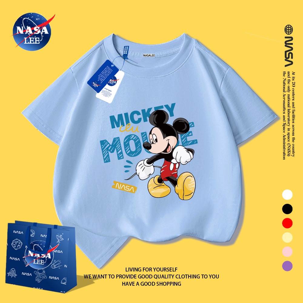 Áo thun trẻ em NASA in hình Mickey🐭 Chất cotton mềm mại, form rộng thoải mái - Thời trang bé yêu!