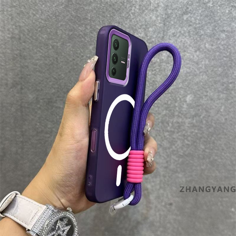 Ốp Lưng Cho VIVO V23 5G Matte TPU Chống Sốc Điện Thoại Thẩm Mỹ Từ Tính Hút Chức Năng Thiết Kế Mới Silicon Mềm Trường Hợp Miễn Phí Tinh Tế Dây Tay
