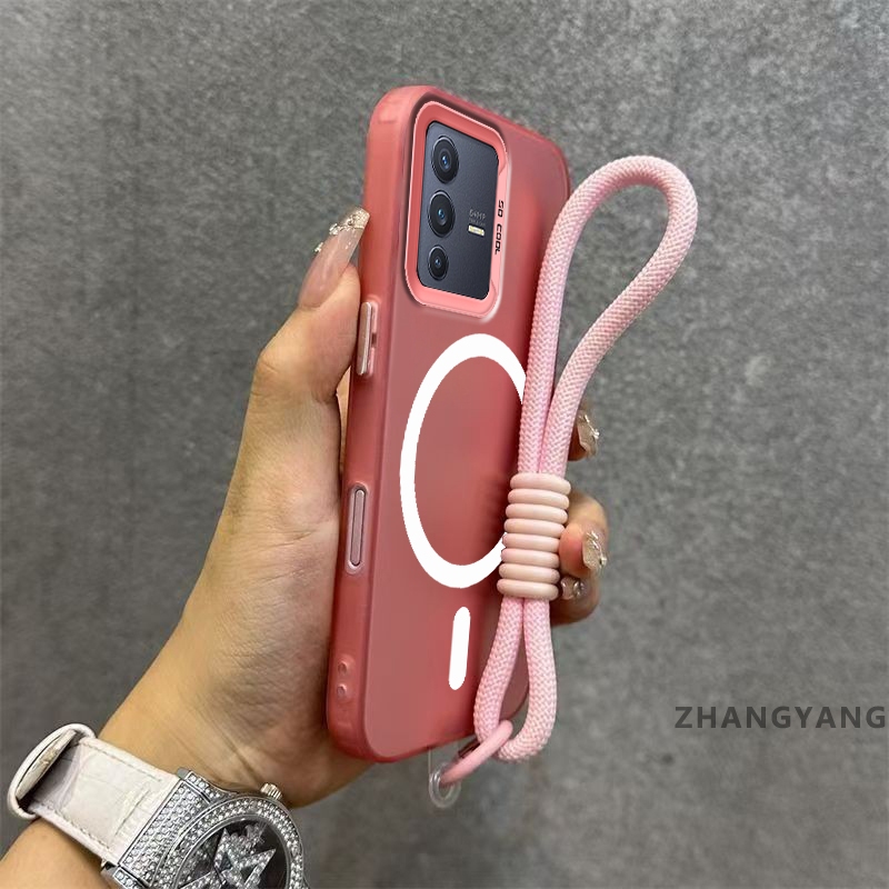 Ốp Lưng Cho VIVO V23 5G Matte TPU Chống Sốc Điện Thoại Thẩm Mỹ Từ Tính Hút Chức Năng Thiết Kế Mới Silicon Mềm Trường Hợp Miễn Phí Tinh Tế Dây Tay