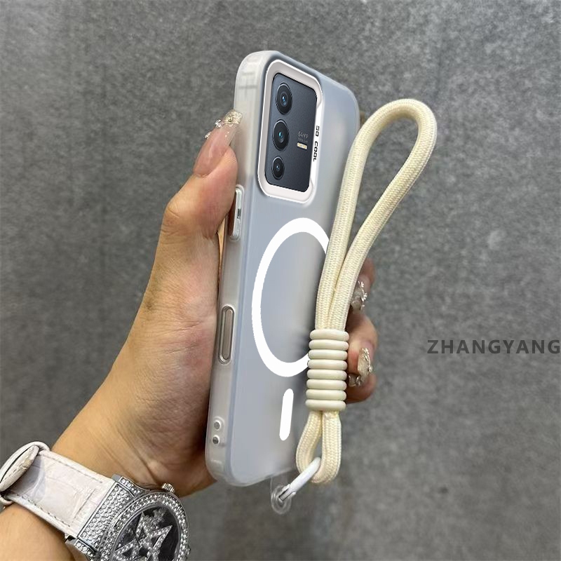 Ốp Lưng Cho VIVO V23 5G Matte TPU Chống Sốc Điện Thoại Thẩm Mỹ Từ Tính Hút Chức Năng Thiết Kế Mới Silicon Mềm Trường Hợp Miễn Phí Tinh Tế Dây Tay