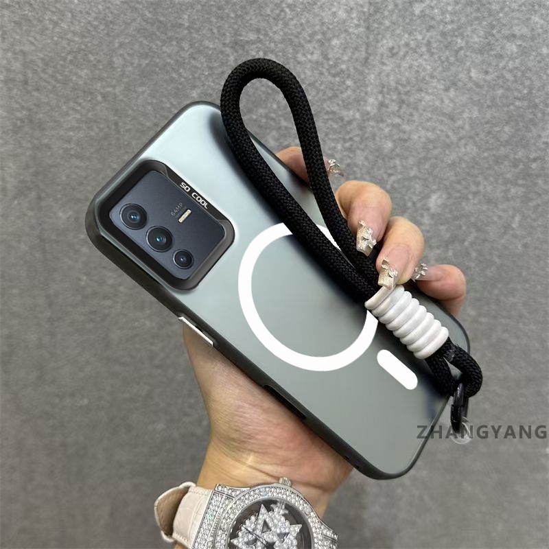 Ốp Lưng Cho VIVO V23 5G Matte TPU Chống Sốc Điện Thoại Thẩm Mỹ Từ Tính Hút Chức Năng Thiết Kế Mới Silicon Mềm Trường Hợp Miễn Phí Tinh Tế Dây Tay